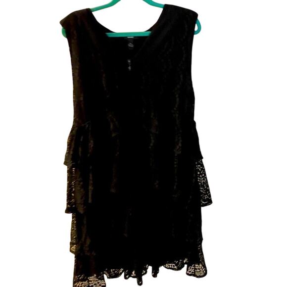 ALFANI Sleeveless Black Lace Tiered Ruffles Skirt Little Black Dress, Size XL - Picture 2 of 4
